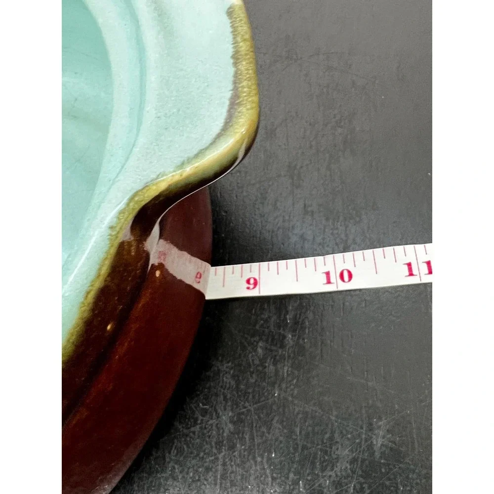 Vintage‎ Ceramic Casserole Dish Brown Turquoise MCM Single Handle 6.5in